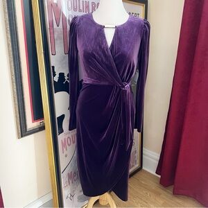 Kensie Velvet Wrap Dress NWT Purple Eggplant Long Sleeve Size 8 Holiday Cocktail